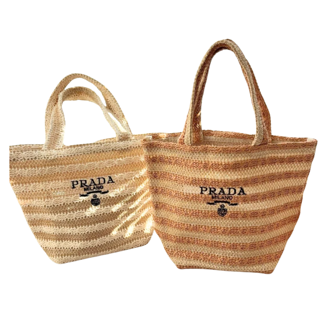 Prada Raffia Striped Handbag