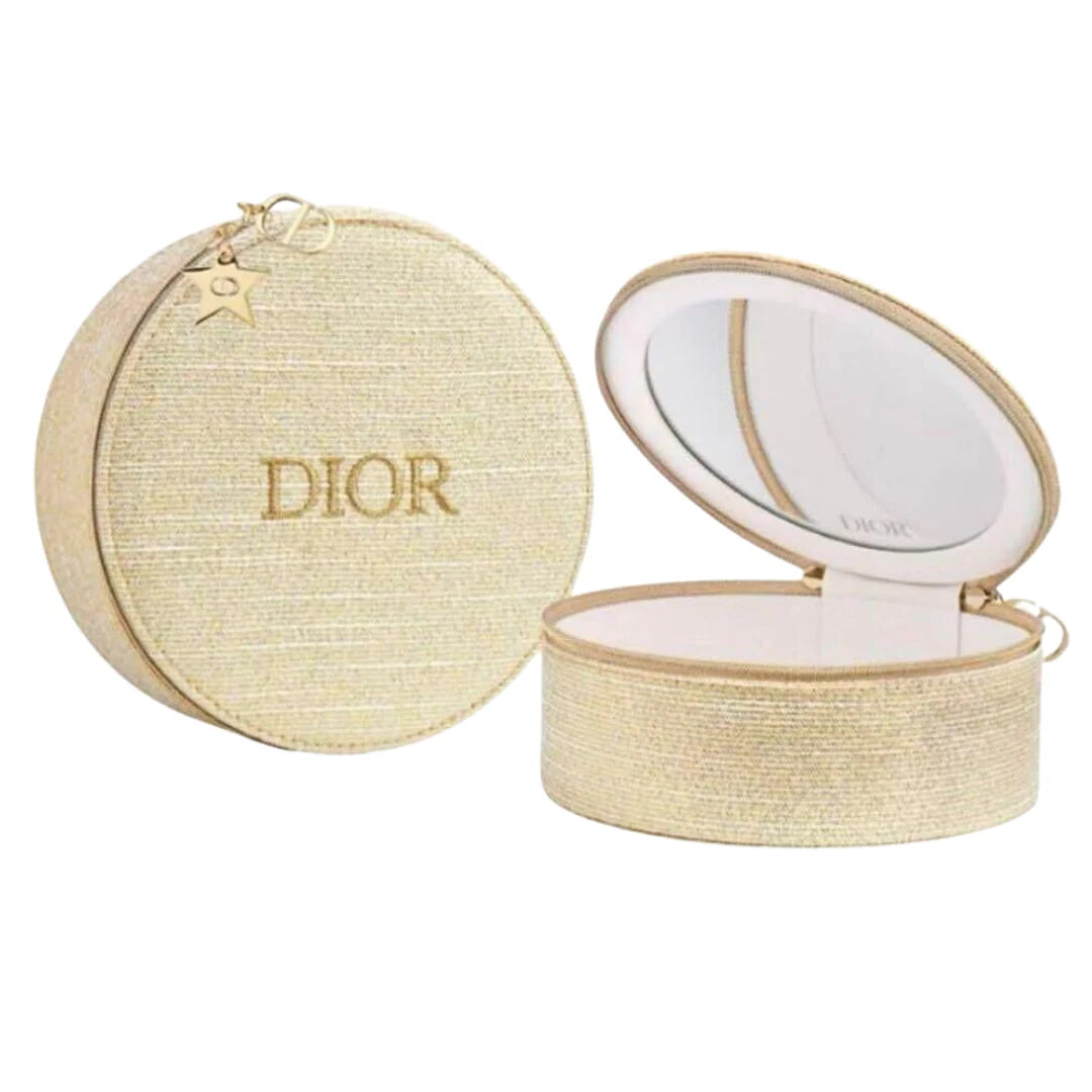 Dior Beauty Limited Edition Vanity Case Round Makeup Bag With Mirror - Gold