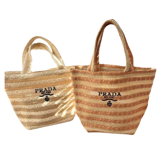 Prada Raffia Striped Handbag